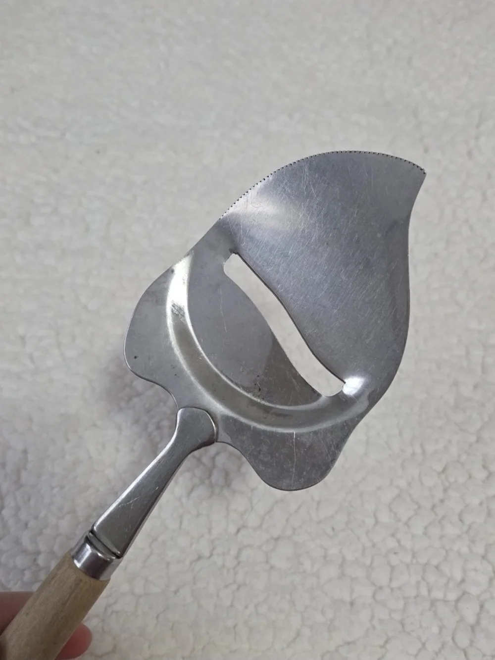 Vintage Cheese Slicer Serving Tool Mid Century Stainless Steel Wood Handle